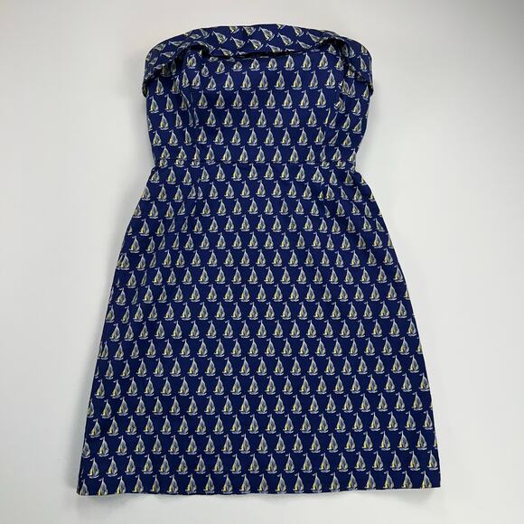 Vineyard Vines Cotton Boating Dress Navy Sailboats Strapless Sheath Size 2 - Picture 13 of 13